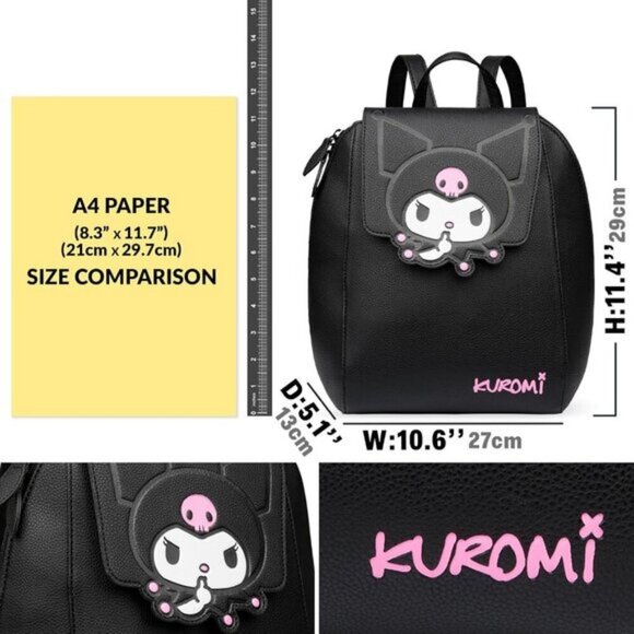 ⚡Women Teens Black Kuromi Mini PU Leather Adjustable Straps Kawaii Travel Bag - Picture 2 of 6